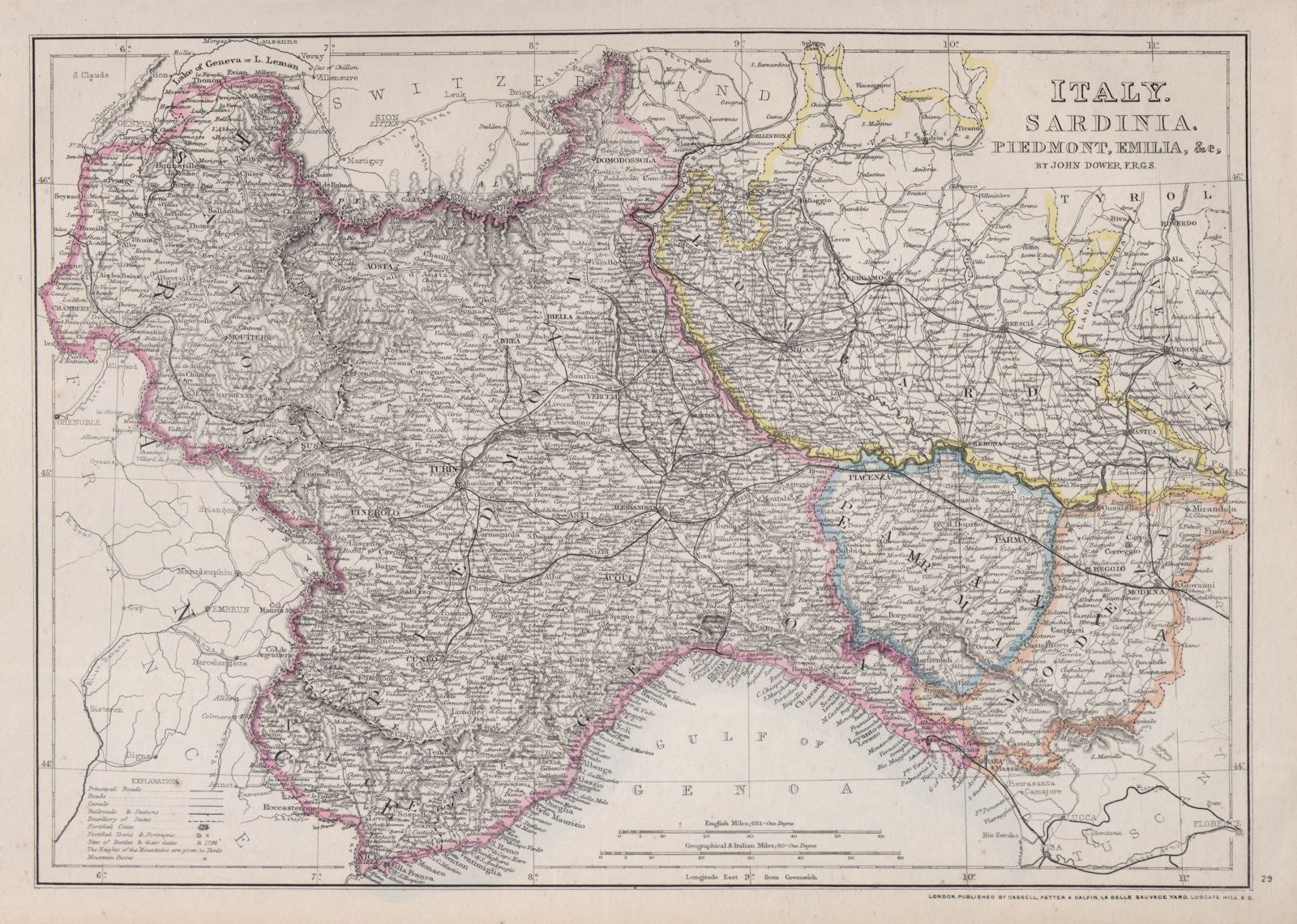 KINGDOM OF SARDINIA. Piedmont Savoy Parma Modena Comté de Nice. DOWER 1868 map